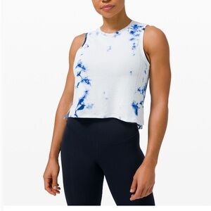 Lululemon White and Blue Tie Dye Muscle Tee Crop Top
